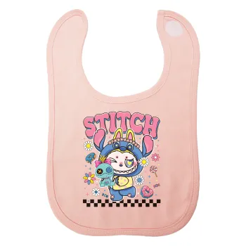 Labubu Stitch, Σαλιάρα με Σκρατς ΡΟΖ 100% Organic Cotton (0-18 months)