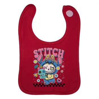 Labubu Stitch, Σαλιάρα με Σκρατς Κόκκινη 100% Organic Cotton (0-18 months)