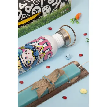 Labubu Stitch, Πασχαλινή Λαμπάδα με παγούρι μεταλλικό (620ml, stainless steel) & κερί αρωματικό πλακέ (30cm) (ΤΙΡΚΟΥΑΖ)