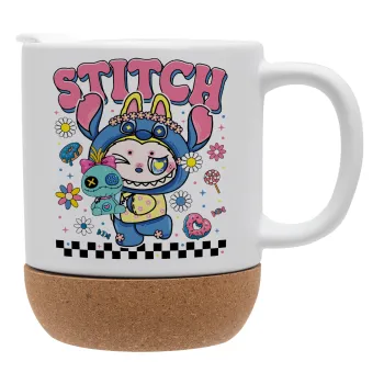 Labubu Stitch, Ceramic coffee mug Cork (MAT), 330ml