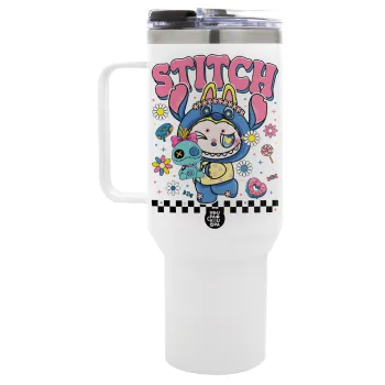 Labubu Stitch, Mega Tumbler με καπάκι, διπλού τοιχώματος (θερμό) 1,2L