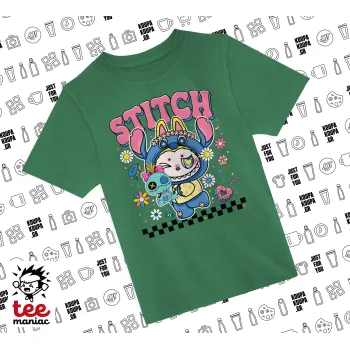 Labubu Stitch, Άνετο παιδικό T-Shirt ΠΡΑΣΙΝΟ από 100% βαμβάκι, για κάθε μέρα. Vegan & OEKO-TEX πιστοποιημένο.