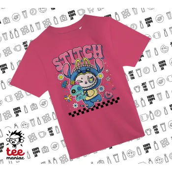 Labubu Stitch, ΡΟΖ παιδικό T-Shirt από 100% βαμβάκι, για κάθε μέρα. Vegan & OEKO-TEX πιστοποιημένο.