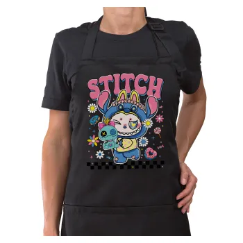 Labubu Stitch, Ποδιά μακριά Σεφ ολόσωμη με τσέπες Μαύρη (ΕΝΗΛΙΚΩΝ)