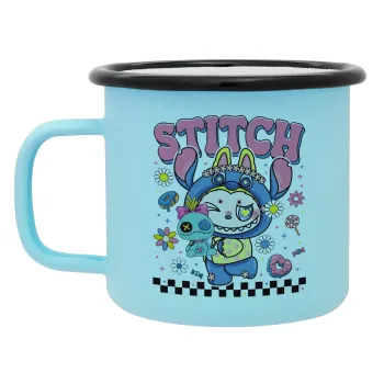 Labubu Stitch, Κούπα Μεταλλική εμαγιέ ΜΑΤ σιέλ 360ml