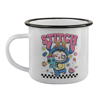 Labubu Stitch, Κούπα εμαγιέ με μαύρο χείλος 360ml