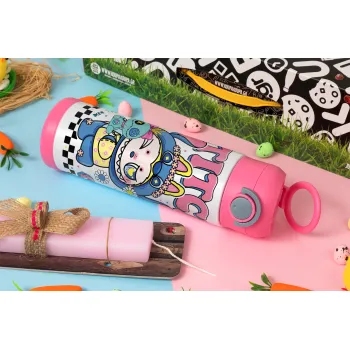 Labubu Stitch, Easter candle, Childrens hot water bottle, stainless steel, with safety straw, PINK (500ml)