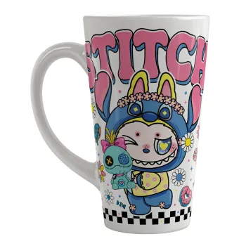 Labubu Stitch, Κούπα κωνική Latte Μεγάλη, κεραμική, 450ml