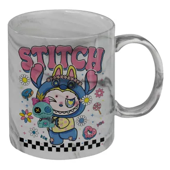 Labubu Stitch, Mug ceramic marble style, 330ml