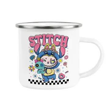 Labubu Stitch, Κούπα Μεταλλική εμαγιέ λευκη 360ml