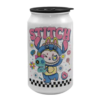 Labubu Stitch, Κούπα ταξιδιού μεταλλική με καπάκι (tin-can) 500ml