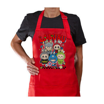 Labubu superheroes, Ποδιά Μακριά Σεφ ολόσωμη με τσέπες Κόκκινη (ΕΝΗΛΙΚΩΝ)