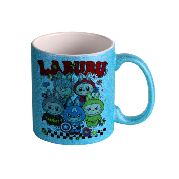 Labubu superheroes, Κούπα Σιέλ Glitter που γυαλίζει, κεραμική, 330ml