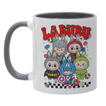 Labubu superheroes, Κούπα χρωματιστή γκρι, κεραμική, 330ml