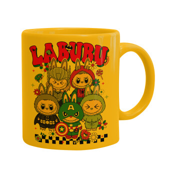 Labubu superheroes, Κούπα, κεραμική κίτρινη, 330ml