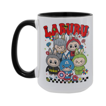 Labubu superheroes, Κούπα Mega 15oz, κεραμική Μαύρη, 450ml