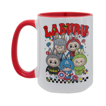 Labubu superheroes, Κούπα Mega 15oz, κεραμική Κόκκινη, 450ml