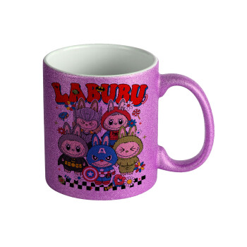 Labubu superheroes, Κούπα Μωβ Glitter που γυαλίζει, κεραμική, 330ml