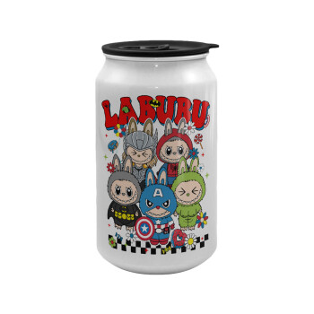 Labubu superheroes, Κούπα ταξιδιού μεταλλική με καπάκι (tin-can) 500ml