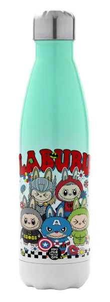 Labubu superheroes — Μεταλλικό παγούρι θερμός Πράσινο/Λευκό (Stainless steel), διπλού τοιχώματος, 500ml