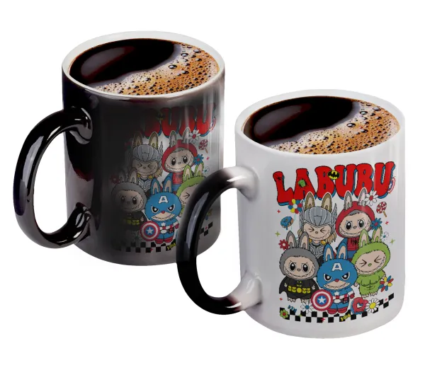 Labubu superheroes — Κούπα Μαγική, κεραμική, 330ml που αλλάζει χρώμα με το ζεστό ρόφημα