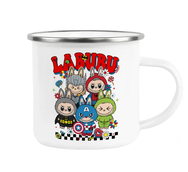 Labubu superheroes — Κούπα Μεταλλική εμαγιέ λευκη 360ml