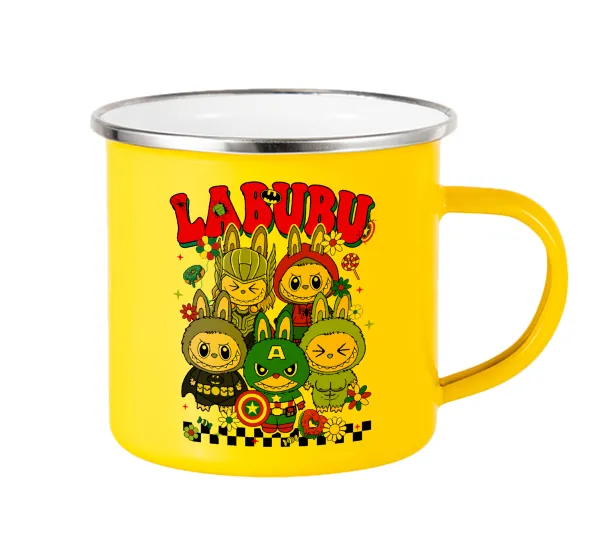 Labubu superheroes — Yellow Enamel Metallic Cup 360ml