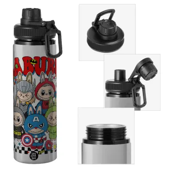 Labubu superheroes, Metallic water bottle with safety cap, 850ml aluminum