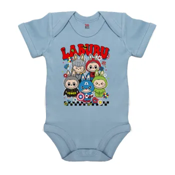 Labubu superheroes, Βρεφικό φορμάκι μωρού, 0-18 μηνών, Μπλε, 100% Organic Cotton, κοντομάνικο