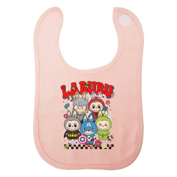 Labubu superheroes, Σαλιάρα με Σκρατς ΡΟΖ 100% Organic Cotton (0-18 months)