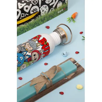 Labubu superheroes, Πασχαλινή Λαμπάδα με παγούρι μεταλλικό (620ml, stainless steel) & κερί αρωματικό πλακέ (30cm) (ΤΙΡΚΟΥΑΖ)