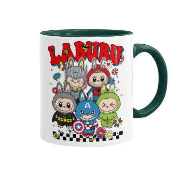 Labubu superheroes, Κούπα χρωματιστή πράσινη, κεραμική, 330ml