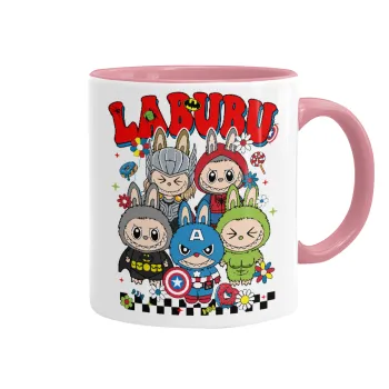 Labubu superheroes, Κούπα χρωματιστή ροζ, κεραμική, 330ml