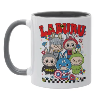 Labubu superheroes, Mug colored grey, ceramic, 330ml