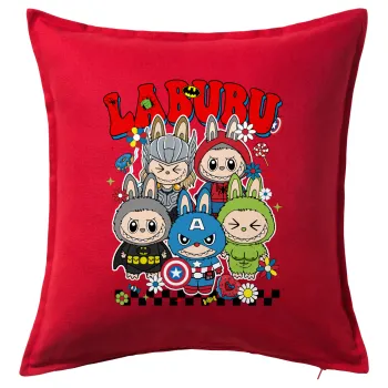 Labubu superheroes, Sofa cushion RED 50x50cm includes filling