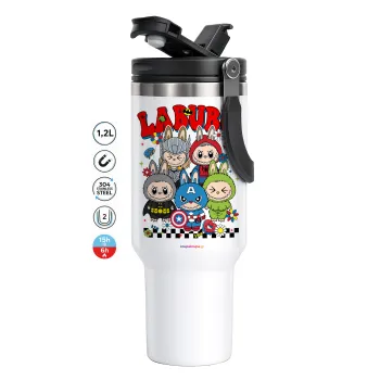 Labubu superheroes, Mega Tumbler με καπάκι, διπλού τοιχώματος (θερμό) 1,2L