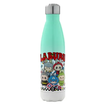 Labubu superheroes, Metal mug thermos Green/White (Stainless steel), double wall, 500ml
