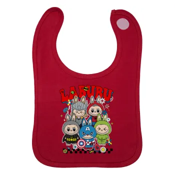 Labubu superheroes, Σαλιάρα με Σκρατς Κόκκινη 100% Organic Cotton (0-18 months)