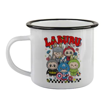 Labubu superheroes, Κούπα εμαγιέ με μαύρο χείλος 360ml