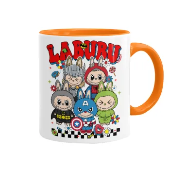 Labubu superheroes, Κούπα χρωματιστή πορτοκαλί, κεραμική, 330ml