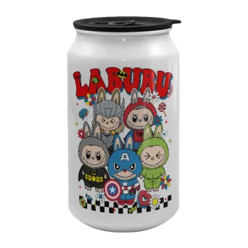 Labubu superheroes, Κούπα ταξιδιού μεταλλική με καπάκι (tin-can) 500ml