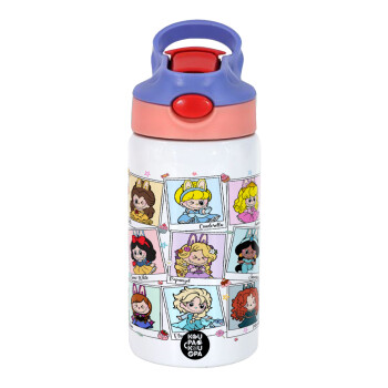 Labubu characters, Παιδικό παγούρι θερμό, ανοξείδωτο, με καλαμάκι ασφαλείας, ροζ/μωβ (350ml)