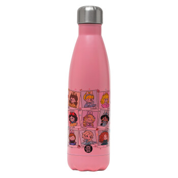 Labubu characters, Metal mug thermos Pink Mat (Stainless steel), double wall, 500ml