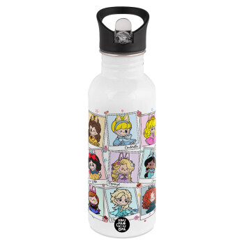 Labubu characters, Παγούρι νερού Λευκό με καλαμάκι, ανοξείδωτο ατσάλι 600ml