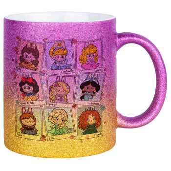 Labubu characters, Κούπα Χρυσή/Ροζ Glitter, κεραμική, 330ml