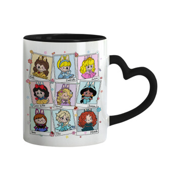 Labubu characters, Mug heart black handle, ceramic, 330ml