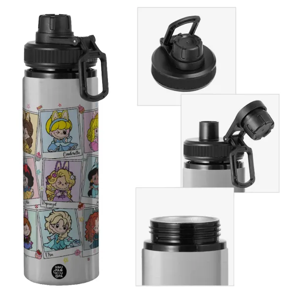 Labubu characters — Metallic water bottle with safety cap, 850ml aluminum