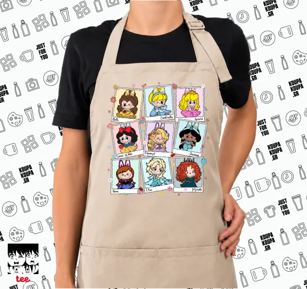 Labubu characters — SAND long full-length chef's cooking apron with pockets (adult, sand, one size)
