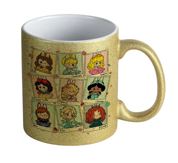 Labubu characters — Gold glitter mug that sparkles, ceramic, 330ml
