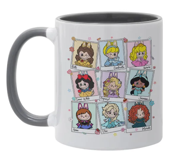 Labubu characters — Κούπα χρωματιστή γκρι, κεραμική, 330ml